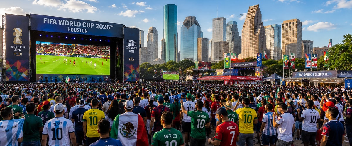FIFA World Cup 2026 Fan Festival Houston with giant screens and fans