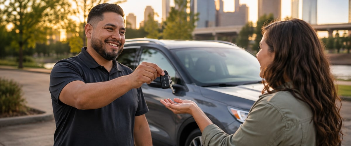 Local Houston car rental handoff compared to a national chain rental counter line