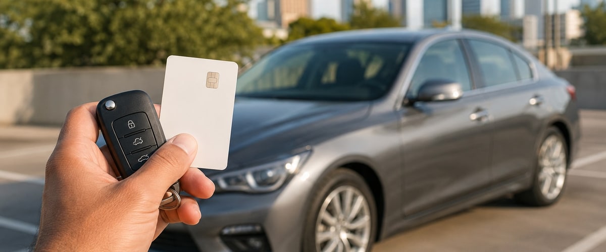 Guest paying for a car rental in Houston with a debit card