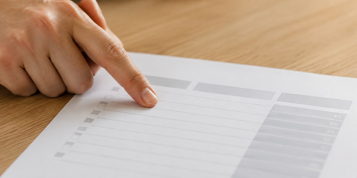 Hand reviewing a printed price breakdown sheet before booking a rental