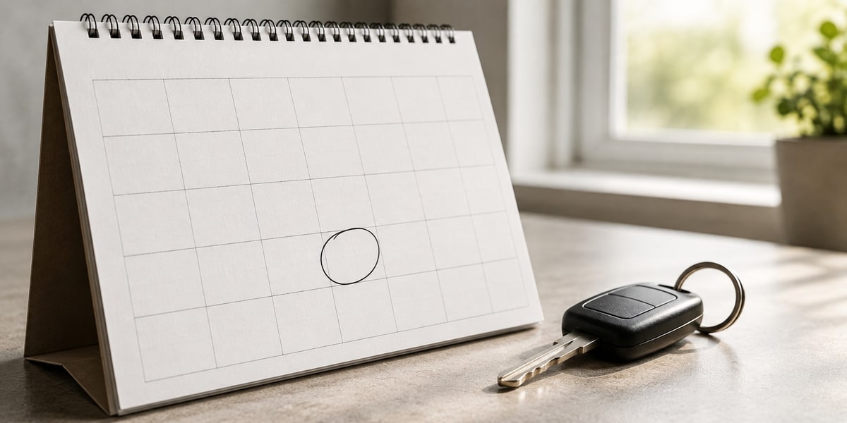 Desk calendar with one date circled next to a car key