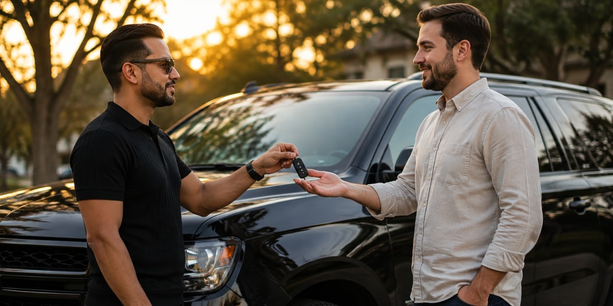 Rental car handoff at return, DriveonHTX vehicle drop-off in Houston