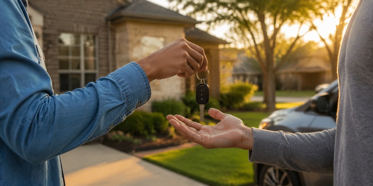 DriveonHTX host handing off keys during a Houston-area vehicle delivery