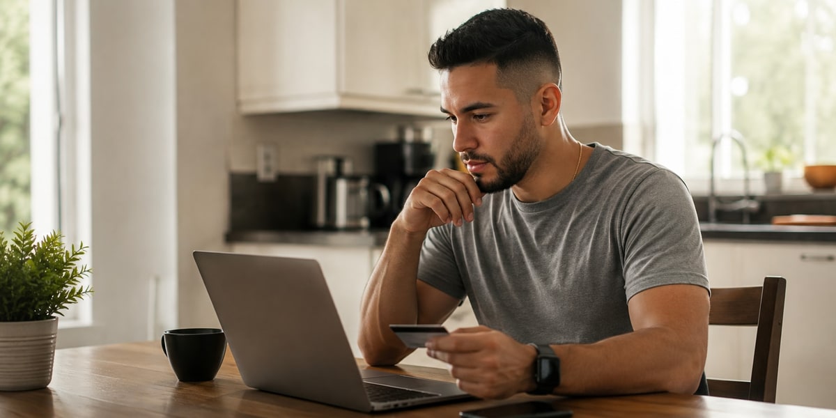 Person reviewing payment details on a laptop before booking a rental car