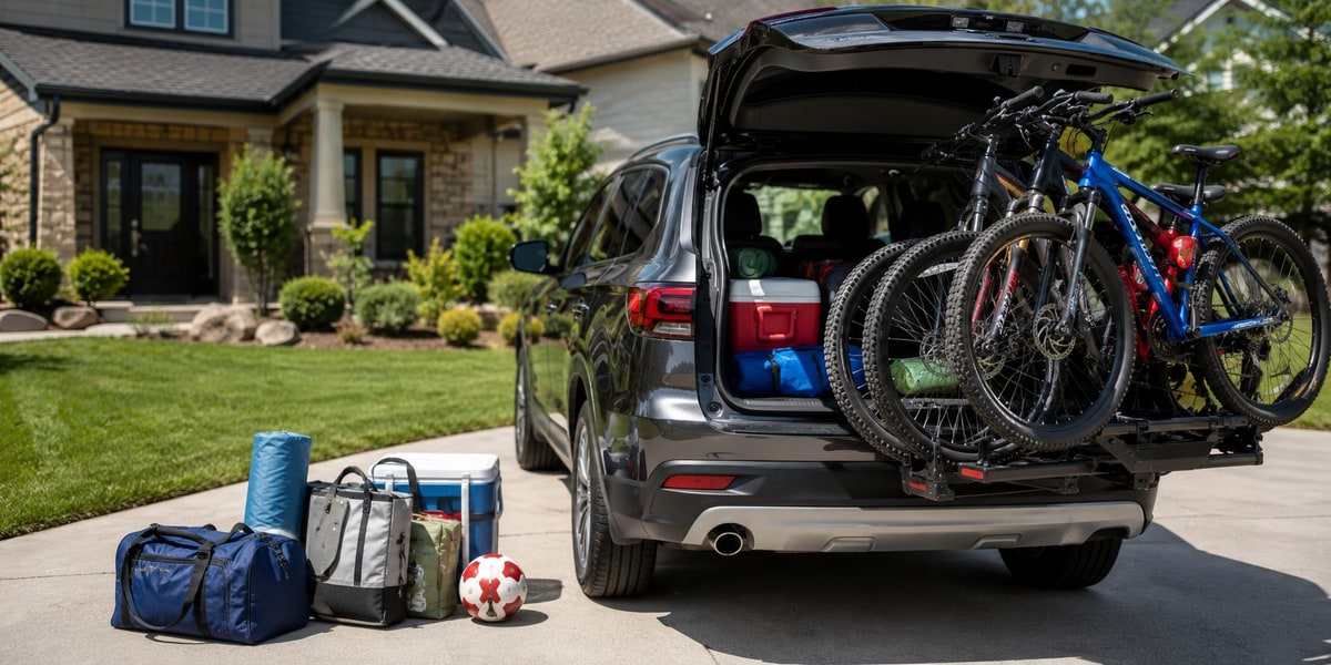 Weekend rental SUV loaded for a busy Houston Saturday of family plans and errands